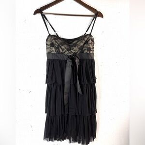Sandro Ferrone S Elegant Italian Tiered Mesh Black Lace Slip Dress